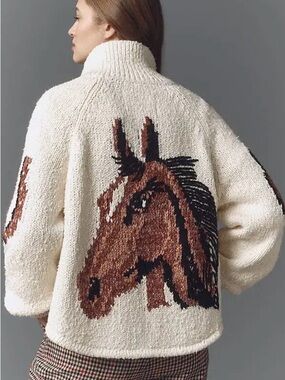 NWT PILCRO Western Horse Graphic Cardigan Sweater Size Small